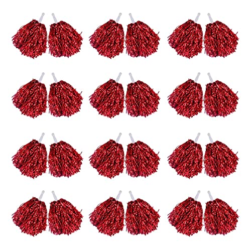 Rfvtgb 24 StüCk Cheerleading Pom Poms Metallfolie Cheer Pom Poms mit Kunststoffgriff für Erwachsene Kinder Cheerleader Party Rot von Rfvtgb