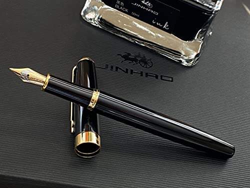 Jinhao Baoer 388 Edelstahl-Füllfederhalter-Schreibset, 0,5 mm, mittelfeine Spitze, inklusive Stift und 5 schwarzen Patronen von Rhapsody