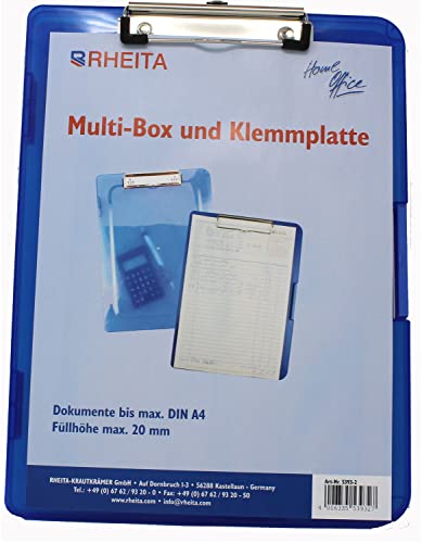 Klemmbrett DIN A4 / mit Boxfunktion / Farbe: transparent blau von Rhei-ta