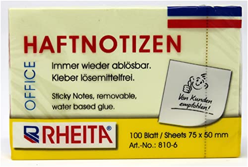 Rheita 810-6 Haftnotizen, gelb, 50 x 75 mm, 100 Blatt, foliert,gelb von Rheita