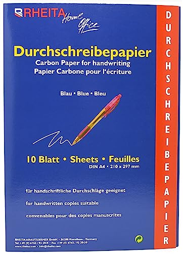 Rheita Durchschreibepapier blau schreibend, Mappe mit 10 Blatt von Rheita