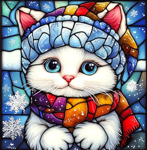 Rheskbecy Diamond Painting Christmas katze,DIY 5D diamond painting weihnachten katze bilder,katze Diamant Painting Bilder Malerei Full Mosaikherstellung für Home Wand Décor Geschenke 30x30cm von Rheskbecy