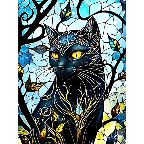 Rheskbecy Diamond Painting Set für Erwachsene ，DIY 5D Diamant Painting Glasmalerei Katze, Malen nach Zahlen Diamant Anfänger，Home Wall Decor 30x40cm von Rheskbecy