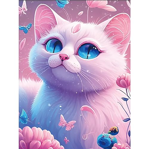 Rheskbecy Diamond Painting für Erwachsene,DIY 5D Diamant Painting Home Wall Decor,AB-Diamond Painting weiße Katze 35x45cm von Rheskbecy