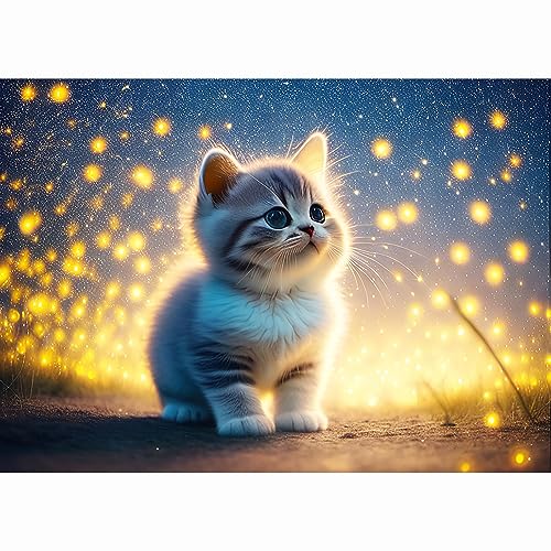 Rheskbecy Diamond Painting katze,DIY 5D Diamant Painting Katze und Glühwürmchen,Diamond Painting Set für Erwachsene,Home Wall Decor 40x50cm von Rheskbecy