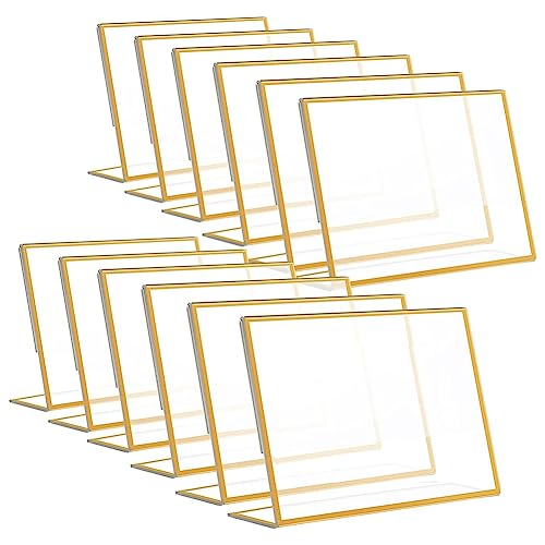 Rhghfujhgy 12-Teiliger Acryl-Schilderhalter mit Goldenem Rahmen, Tischnummernhalter für Hochzeiten, 10,2 X 15,2 Cm, Horizontal von Rhghfujhgy