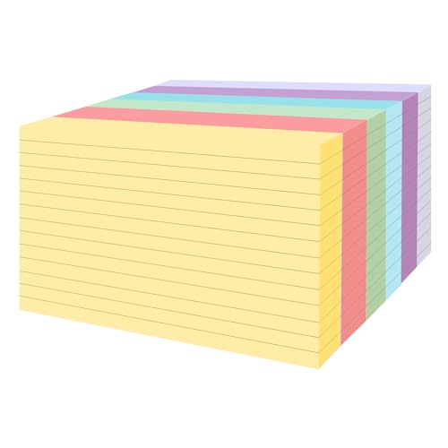 Rhimooay 300 Stück Karteikarten A6 liniert, 220g/m² Verdickte Karteikarten groß, Lernkarten Vokabelkarten für Unterwegs Vokabel Lernen, 6 Farben von Rhimooay
