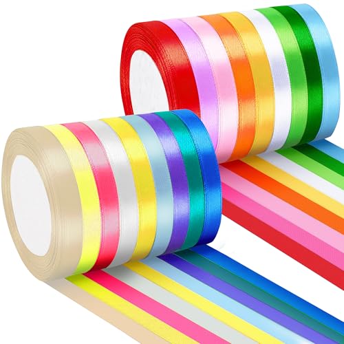 Rhimooay 18 Farben 10mm x 22m Satinband, Schleifenband Seidenband, Dekoband Ribbon Set, Geschenkband für Hochzeit Dekoration, Geschenk Verpacken, Basteln von Rhimooay