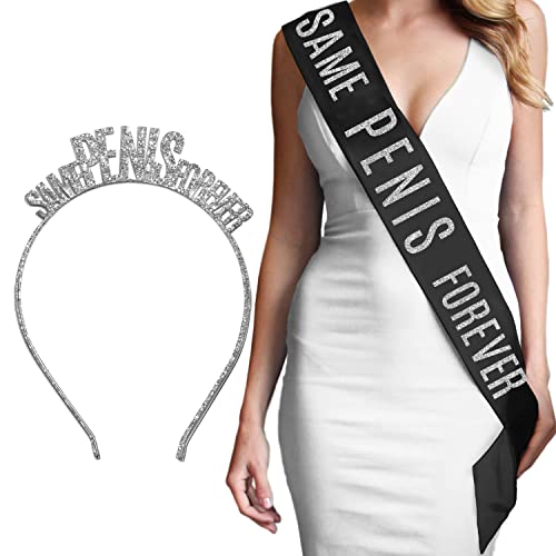 Bachelorette Sash Set – Same Pen is Forever Black Sash and Silver Sparkle Haarband Tiara – Bachelorette Sash GSet (SPF Sash/Hbnd) Schwarz/Slv von RhinestoneSash