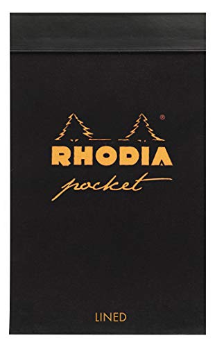 RHODIA 8669C Notizblock Pocket Black – 7,5 x 12 cm – liniert – 40 Blatt abnehmbar – Clairefontaine Papier 80 g/m² – Einband aus laminierter Karte, weich, robust und wasserdicht – Classic von Rhodia