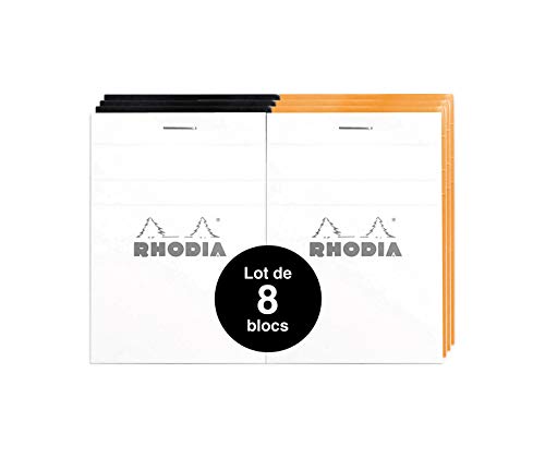 Rhodia 112019AMZC - Packung mit 8 Notizblöcken DIN A7, 7,4x10,5 cm, kariert, 80 Blatt, 80g, flexibel und strapazierfähig, 8 Stück, Orange/Schwarz von Rhodia