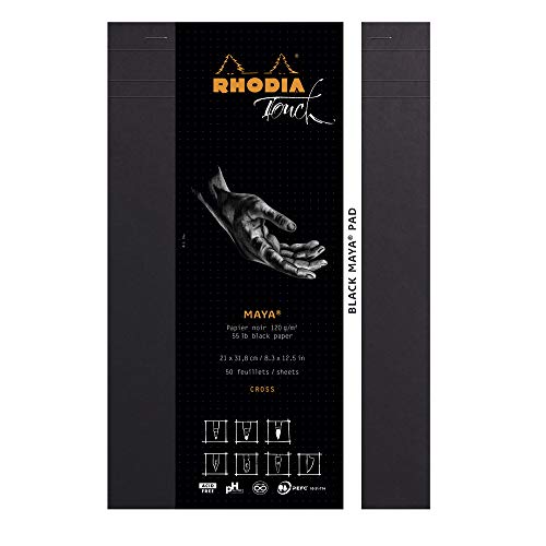 Rhodia ‎Rhodia ‎116113C - Zeichenblock Black Maya DIN A4+, 50 Blatt schwarz, Maya Papier 120g, cross, 1 Stück, Schwarz von Rhodia