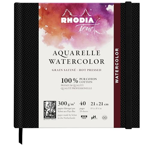 Rhodia 116161C - Rhodia Touch Zeichenbuch Watercolor Book, mit satinierter Körnung aus 100% Baumwolle 300g, 20 Blatt, 21x21 cm, ideal für Aquarell und Mischtechniken, Schwarz, 1 Stück Rhodia 116161C - Rhodia Touch Zeichenbuch Watercolor Book, mit satinierter Körnung aus 100% Baumwolle 300g, 20 Blatt, 21x21 cm, ideal für Aquarell und Mischtechniken, Schwarz, 1 Stück von Rhodia