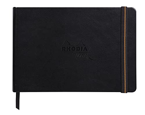 Rhodia 116171C - Rhodia Touch Skizzenbuch Mixed Media Book, 20 Blatt Paint'ON-Papier extraweiß 250g, A5 Querformat, ideal für Mischtechniken und Kunst, Schwarz, 1 Stück von Rhodia