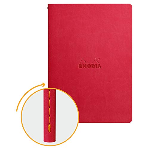 Rhodia 116463C Rhodiarama Notizbuch (ideal für Ihre Notizen, DIN A5, 64,8 x 26 cm, 32 Blatt, dot, Premium Velinpapier 80g, elfenbein) 1 Stück, mohnrot von Rhodia