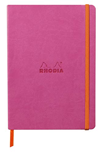 Rhodia 117379C - Notizheft Softcover Rhodiarama DIN A5 (14,8x21 cm), 80 Blatt, liniert Clairefontaine Papier Elfenbein 90g Lesezeichen, Gummizugverschluss, Cover aus Kunstleder Fuchsia, 1 Stück von Rhodia