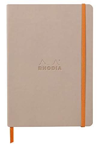 Rhodia 117439C - Notizheft Softcover Rhodiarama DIN A5 (14,8x21 cm), 80 Blatt, liniert Clairefontaine Papier Elfenbein 90g Lesezeichen, Gummizugverschluss, Cover aus Kunstleder Rosa, 1 Stück von Rhodia