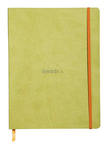 Rhodia 117556C Notizheft Rhodiarama mit weichem Umschlag, dot grid, 80 Blatt, 90 g elfenbeinfarbenes Papier, 190 x 250 mm, Lesezeichen, Innentasche,1 Stück,anisgrün von Rhodia