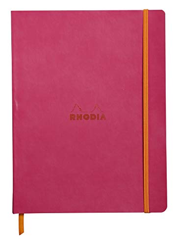 Rhodia 117562C Notizheft Rhodiarama mit weichem Umschlag, dot grid, 80 Blatt, 90 g elfenbeinfarbenes Papier, 190 x 250 mm, Lesezeichen, Innentasche,1 Stück,himbeer von Rhodia