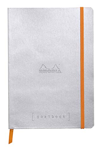 Rhodia 117741C Notizheft Goalbook (DIN A5, 14,8 x 21 cm, Dot, praktisch und trendige, mit weichem Deckel, 90g, elfenbeinfarbigem Papier, 120 Blatt, Gummizug, Lesezeichen) 1 Stück, Silber von Rhodia