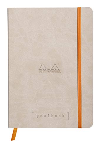 Rhodia 117745C Notizheft Goalbook (DIN A5, 14,8 x 21 cm, Dot, praktisch und trendige, mit weichem Deckel, 90g, elfenbeinfarbigem Papier, 120 Blatt, Gummizug, Lesezeichen) 1 Stück, Beige von Rhodia