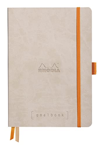 Rhodia 117765C Notizheft Goalbook (DIN A5, 14,8 x 21 cm, kariert, praktisch und trendige, mit weichem Deckel, 90g, elfenbeinfarbigem Papier, 120 Blatt, Gummizug, Lesezeichen) 1 Stück, Beige von Rhodia