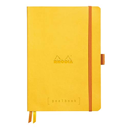 Rhodia 117776C Notizheft Goalbook (DIN A5, 14,8 x 21 cm, kariert, praktisch und trendige, mit weichem Deckel, 90g, elfenbeinfarbigem Papier, 120 Blatt, Gummizug, Lesezeichen) 1 Stück, Gelb von Rhodia