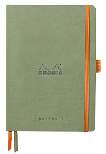 Rhodia 117805C - Notizheft Softcover Rhodiarama Goalbook DIN A5 (14,8x21 cm), 120 Blatt, DOT, 2 Lesezeichenbänder, Gummizugverschluss, Cover aus Kunstleder Seladon, 1 Stück, Seladon Grün von Rhodia