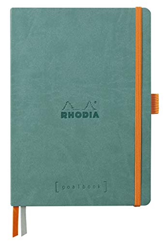 Rhodia 117807C - Notizheft Softcover Rhodiarama Goalbook DIN A5 (14,8x21 cm), 120 Blatt, DOT, 2 Lesezeichenbänder, Gummizugverschluss, Cover aus Kunstleder Aquablau, 1 Stück von Rhodia