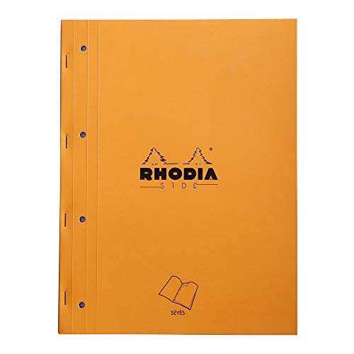 Rhodia 118015C Notizblock (geheftet mit starkem Rücken aus Karton, 22,3 x 29,7 cm, französische Lineatur, 40 Blatt, mikroperforiert, 4-fach gelocht) 1 Stück, orange von Rhodia