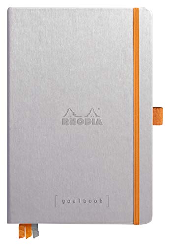 Rhodia 118771C GoalBook (DIN A5, 14,8 x 21 cm, 120 Blatt, dot-Lineatur, 90 g, elegant und praktisch) 1 Stück, Silber von Rhodia