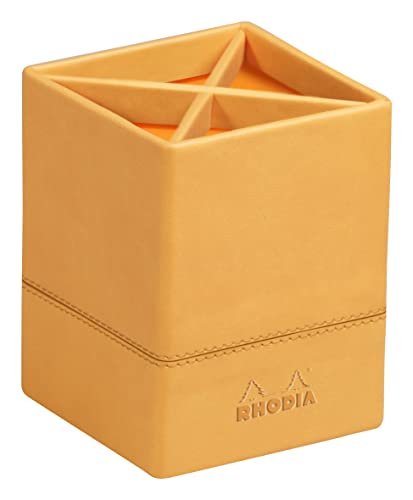 Rhodia 118810C ePure Stifteköcher (aus Kunstleder, 11 x 9 cm, ideal für Ihr Schreibtisch, 4 Fächer) 1 Stück orange von Rhodia