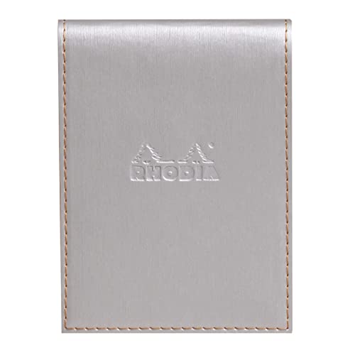 Rhodia 128101C Notizblock N12 (mit Schutzhülle aus Kunstleder, 9,5 x 13 cm, kariert, schick und elegant, ideal für Ihre Notizen) 1 Set, silber von Rhodia