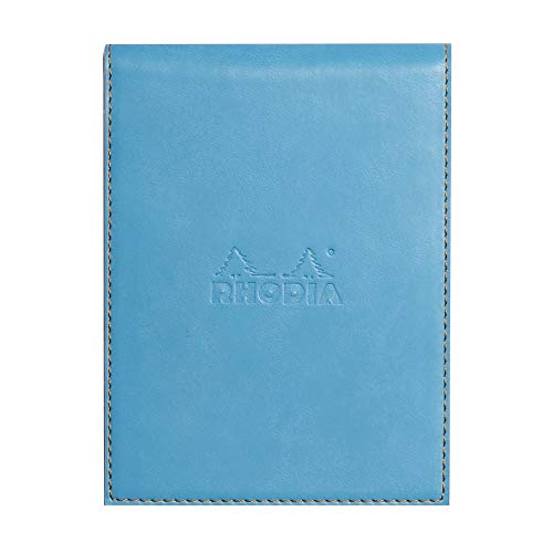 Rhodia 128107C Notizblock N12 (mit Schutzhülle aus Kunstleder, 9,5 x 13 cm, kariert, schick und elegant, ideal für Ihre Notizen) 1 Set, türkis von Rhodia