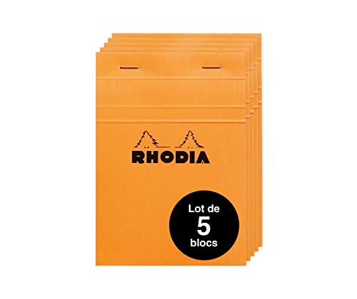 Rhodia 13200AMZC - Set mit 5 Notizblöcken N°13 kopfseitig geheftet, DIN A6 (10,5x14,8 cm), 80 Blatt mikroperforiert, kariert, Clairefontaine Papier weiß 80g, Cover Orange, 5 Stück von Rhodia