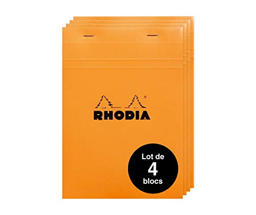 Rhodia 16200AMZC - Set mit 4 Notizblöcken N°16, kopfseitig geheftet, DIN A5 (14,8x21 cm), 80 Blatt mikroperforiert, kariert, Clairefontaine Papier weiß 80g, Cover Orange, 4 Stück von Rhodia