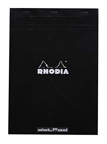 Rhodia 18559C - Notizblock / Schreibblock geheftet dotPad No.18 DIN A4 21x29,7cm, 80 Blätter Dot-Lineatur 80g, abtrennbar und mikroperforiert, mit Kartonrücken, Schwarz, 1 Stück von Rhodia