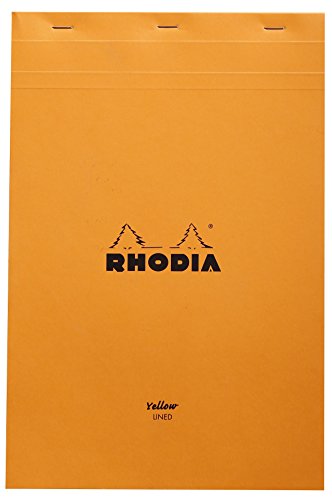 Rhodia 19660C - Notizblock N°19 (DIN A4+, 21 x 31,8 cm, mikroperforiert, liniert mit Rand, 80 Blatt, gelbes Papier) 1 Stück orange von Rhodia