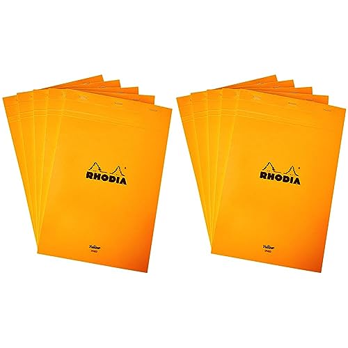 Rhodia 19660C - Notizblock N°19 (DIN A4+, 21 x 31,8 cm, mikroperforiert, liniert mit Rand, 80 Blatt, gelbes Papier) 1 Stück orange (Packung mit 2) von Rhodia