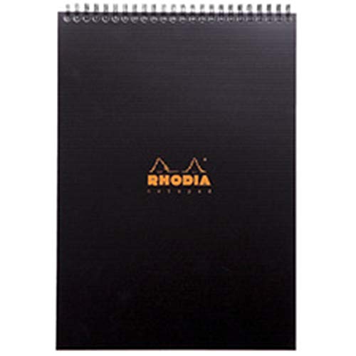 Rhodia 19920C - Spiralblock / Notizblock Rhodiactive Notepad DIN A4 21x29,7 cm, 80 Blatt kariert 90g, abtrennbar und mikroperforiert, 1 Innentasche zum Ablegen von Dokumenten, Schwarz, 1 Stück von Rhodia