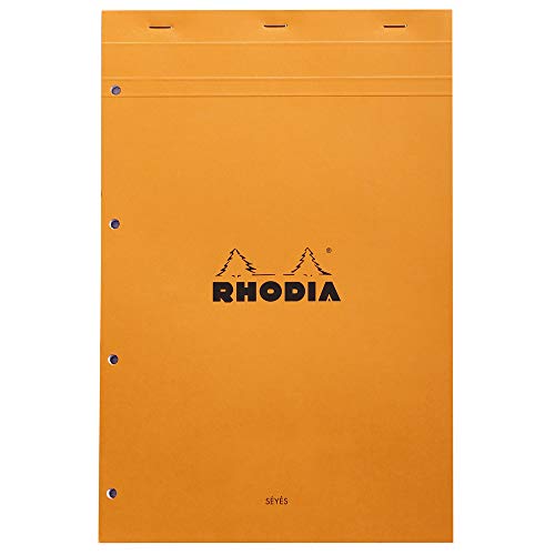 Rhodia 20100C - Notizblock (DIN A4+, 21 x 31,8 cm, 80 Blatt, gehfetet, gelocht, französische Lineatur, 80g) 1 Stück, orange von Rhodia