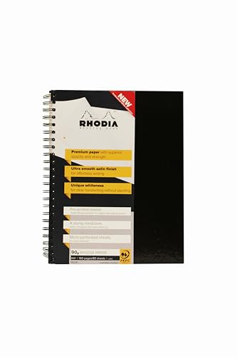 Clairefontaine 119238C - Heft/Meeting Book Rhodiactive, mit Hardcover, Doppelspiralbindung, DIN A4+, 80 Blatt mit Vordruck in Englisch, 90g, 1 Stück, Schwarz von Rhodia