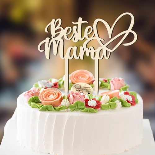 Cake Topper Holz - Beste Mama, Kuchenstecker Stecker, Muttertag Kuchen Topper, Tortendeko für Mama Geschenkideen von Rhsemi