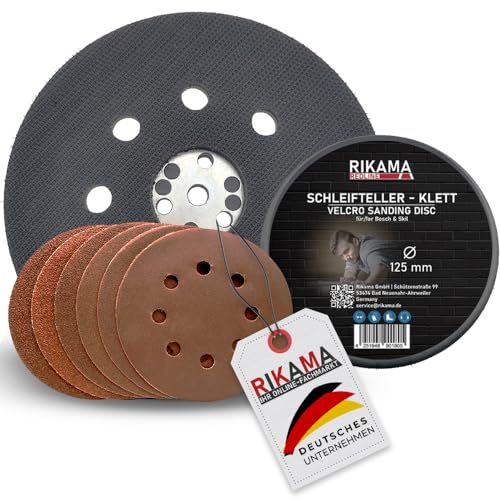 RIKAMA® Schleifteller Ø 125 mm Klett | geeignet für Bosch/Skil | gelocht | für Exzenterschleifer | Polierteller | Klettteller | Professional (Schleifteller inkl. 10 Blätter im Mix) von RiKaMa ONLINEVERSAND AUS EINER HAND