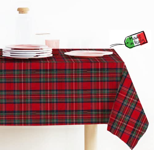 Riad Arredo Tischdecke für Weihnachten, rechteckig, gefärbter Stoff, Original Lurex Tartan, hergestellt in Italien, Tischdecke, Weihnachten, Made in Italy (Rot, 140 x 300 cm, 14/16 Personen) von Riad Arredo