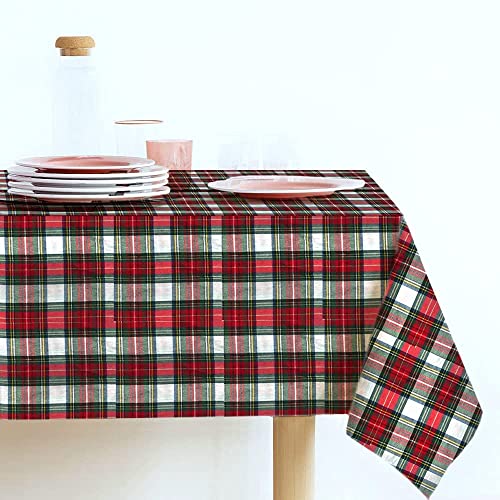 Riad Arredo Tischdecke für Weihnachten, rechteckig, gefärbter Stoff, Original Lurex Tartan, hergestellt in Italien, Tischdecke Weihnachten, Made in Italy (Weiß, 140 x 300 cm, 14/16 Personen) von Riad Arredo