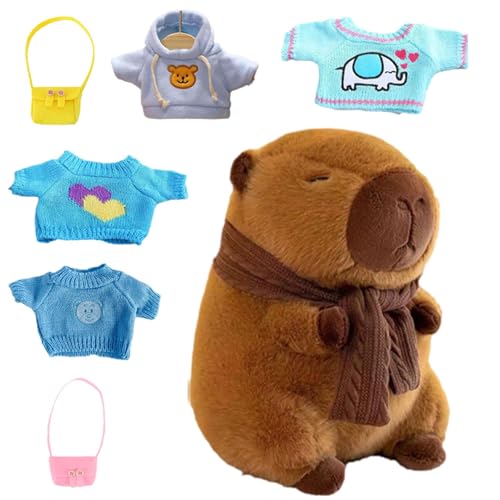 Capybara Plüschtier mit Kleidung, Capybara Plushie Stofftier mit und Winter Style Dress Up, Capybara Plushie Puppen mit 4 Kleidung & Zubehör für Kinder und Sammler von Riaisttd