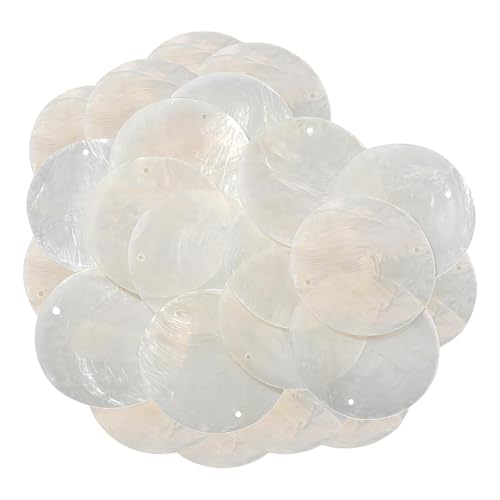 Natural Round Shell Beads, 2-Inch Flat Seashell, Pre-Drilled Holes, Product Size About 5cm 100-Piece Set for Jewelry, Earrings, Necklaces, and Craft Projects von Riaisttd