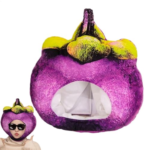 Riaisttd Stuffed Fruit Hat, Mangosteen Headgear 13.39x15.75 inches, Plush Fruit Headwear, Funny Novelty Cartoon Cosplay Costume, Photo Props for Parties, Events, Dress-Up, 250g von Riaisttd