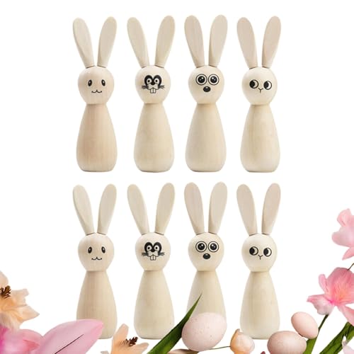 Unfinished Wooden Bunny, Animal Doll Set, Blank Peg Rabbit Figurines, Easter Craft Statues, 9x3x2.5cm/3.54x1.18x0.98 Inches, Paintable Wooden Decorations for Art Projects von Riaisttd